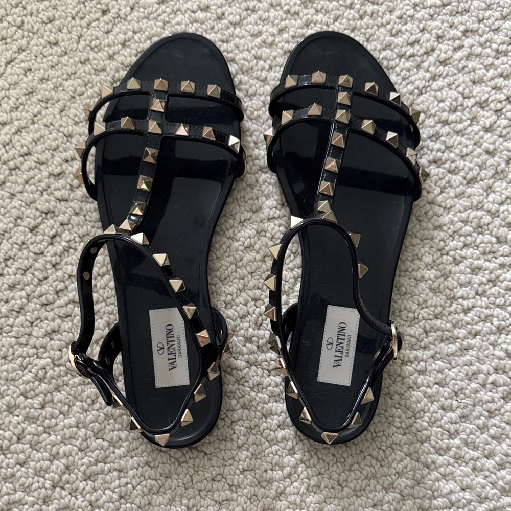 Valentino Black and Gold Studded Sandals